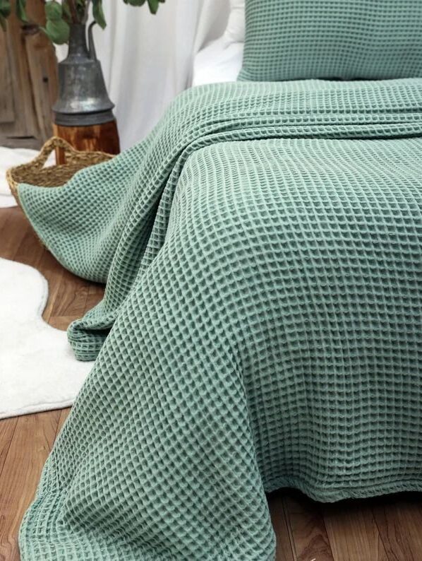 MINT Green Cotton Waffle Weave King Size Blanket | Lightweight | Breathable | Summer | AC Comforter