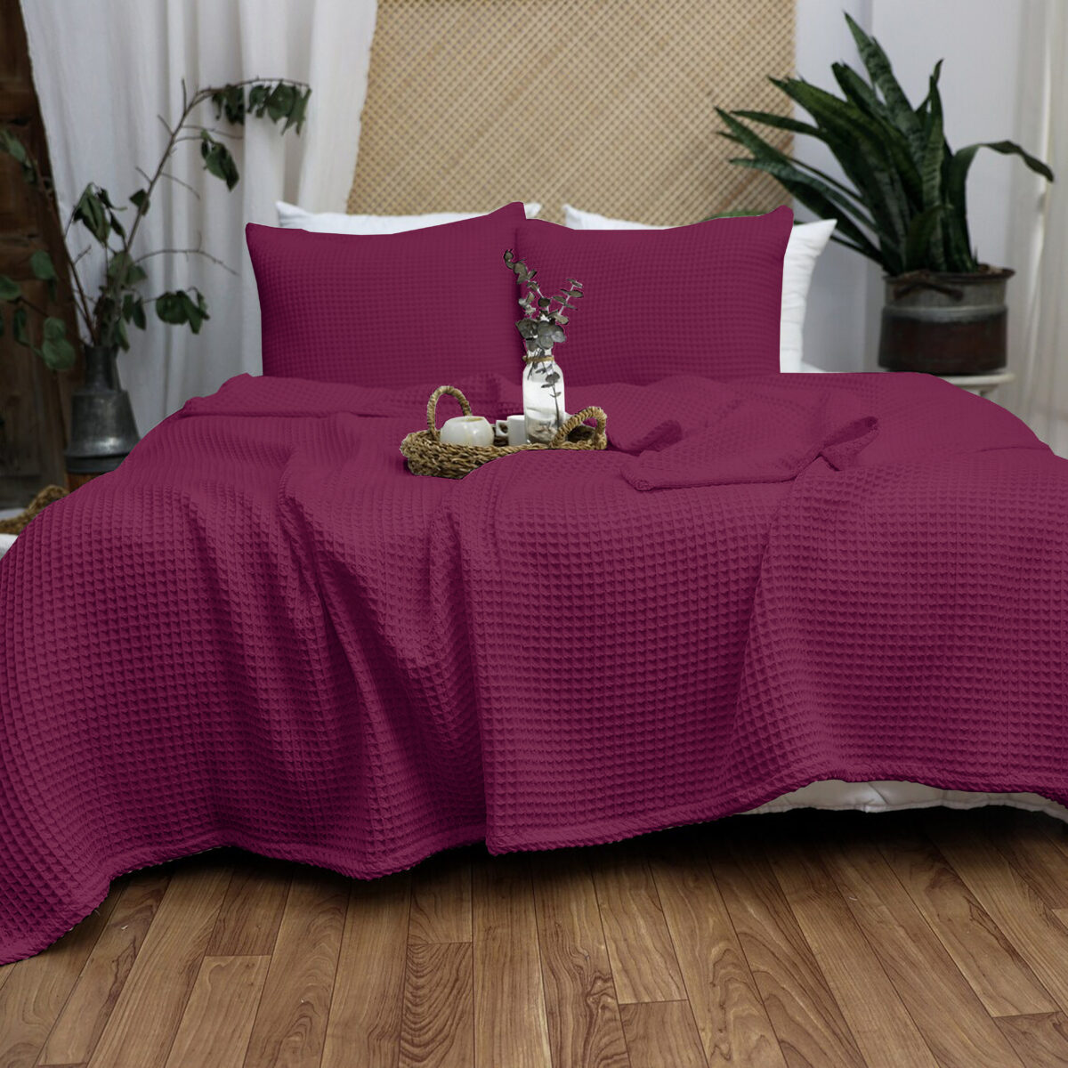 Mahroon Cotton Waffle Weave King Size Blanket | Lightweight | Breathable | Summer | AC Comforter