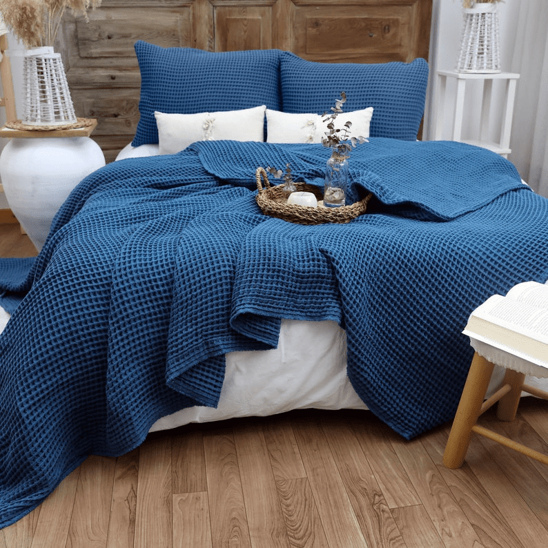 TEAL Cotton Waffle Weave King Size Blanket | Lightweight | Breathable | Summer | AC Comforter