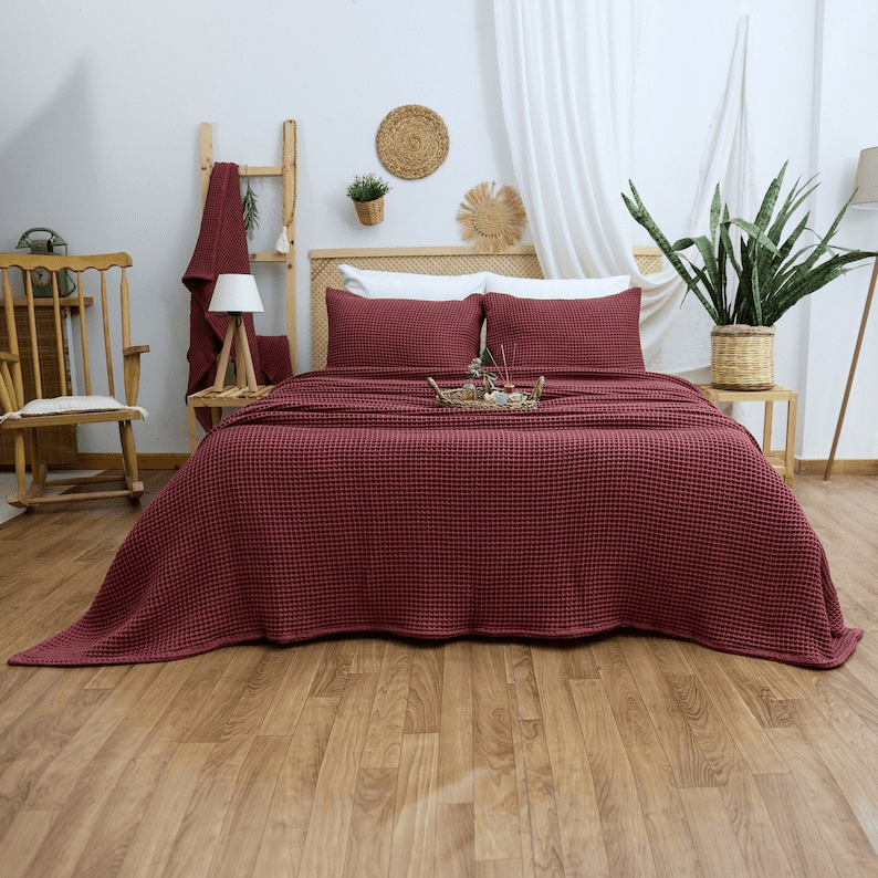Mahroon Cotton Waffle Weave King Size Blanket | Lightweight | Breathable | Summer | AC Comforter