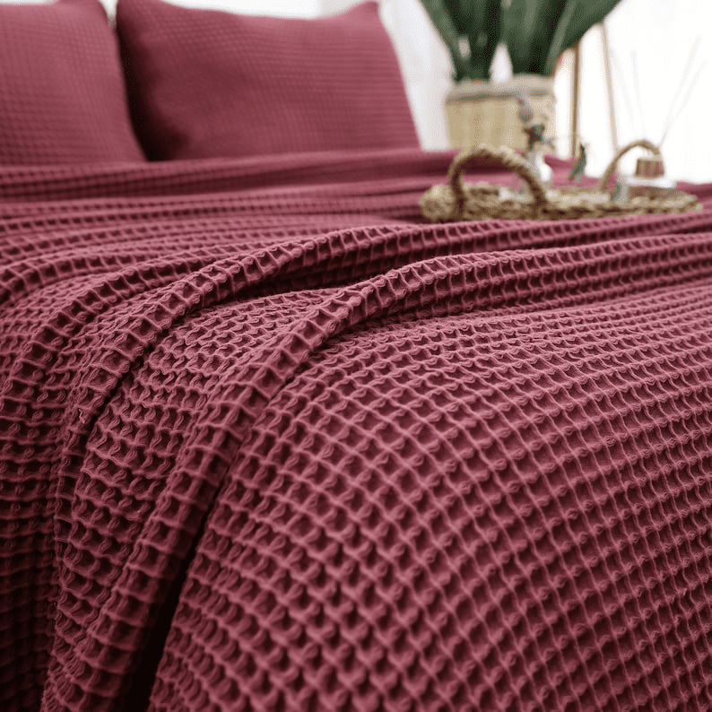 Mahroon Cotton Waffle Weave King Size Blanket | Lightweight | Breathable | Summer | AC Comforter