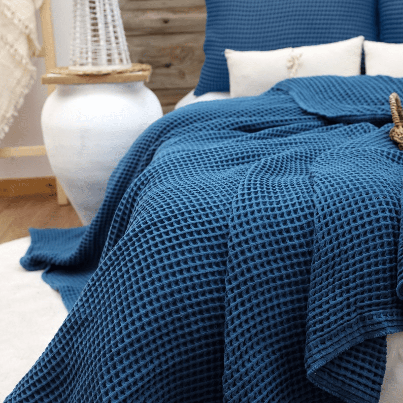 TEAL Cotton Waffle Weave King Size Blanket | Lightweight | Breathable | Summer | AC Comforter