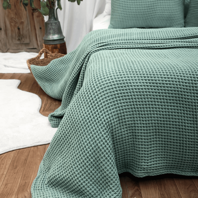 GREEN Cotton Waffle Weave King Size Blanket | Lightweight | Breathable | Summer | AC Comforter