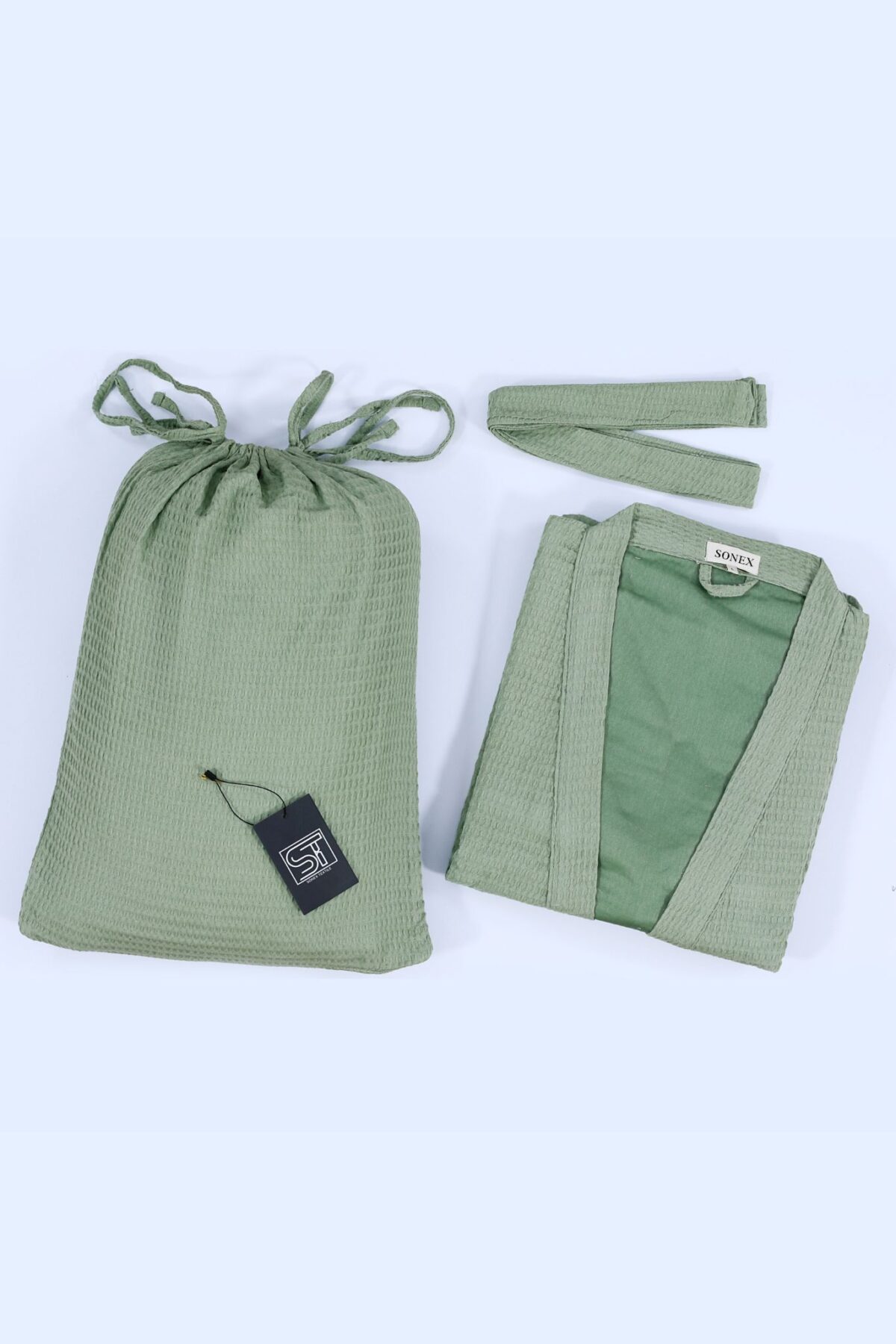 Sage Green Waffle Bathrobe Set | Unisex | Eco-Friendly Cotton