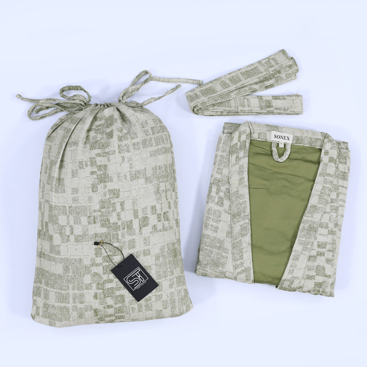 Green Pleated Cotton Bathrobe Set | Unisex | Soft & Stylish