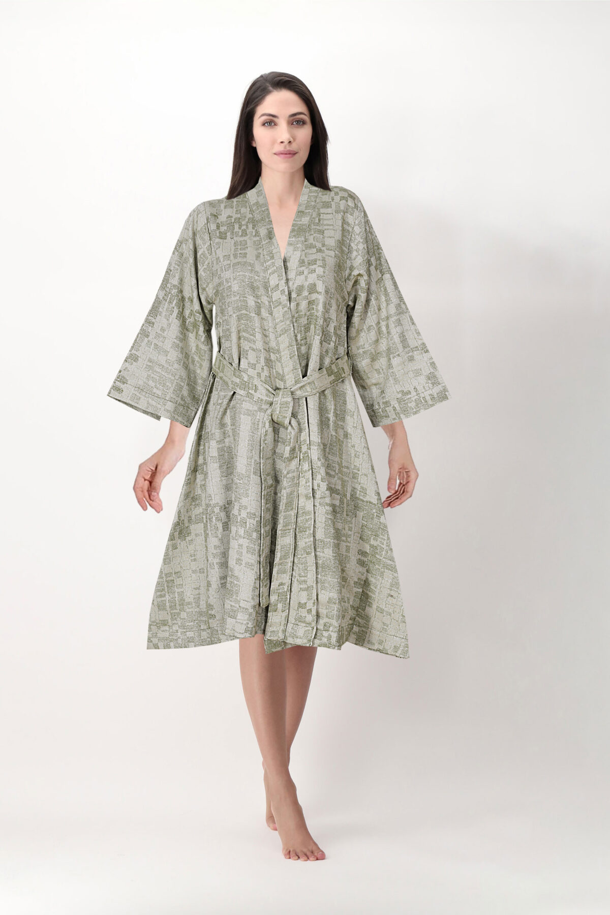 Green Pleated Cotton Bathrobe Set | Unisex | Soft & Stylish