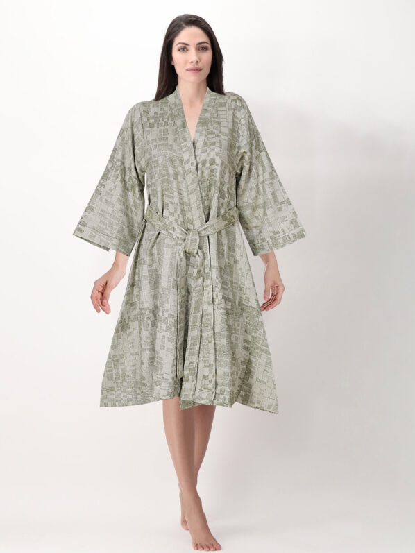 Green Pleated Cotton Bathrobe Set | Unisex | Soft & Stylish