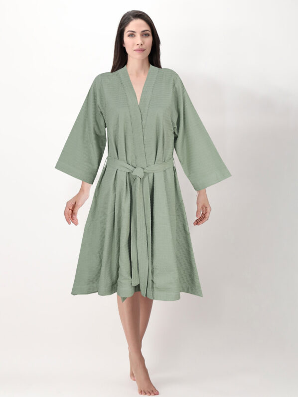 Sage Green Waffle Bathrobe Set | Unisex | Eco-Friendly Cotton