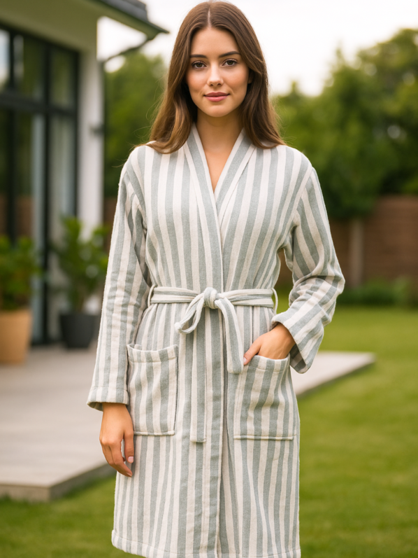 Classic Striped Bathrobe | Sophisticated Mint & White Design | Luxurious Comfort