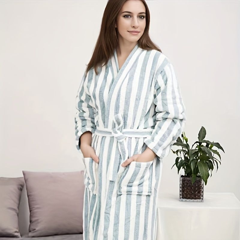 Classic Striped Bathrobe | Sophisticated Mint & White Design | Luxurious Comfort