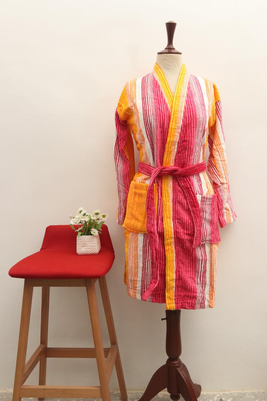 Vibrant Striped Cotton Bathrobe | Unisex Comfort & Style | Premium Quality