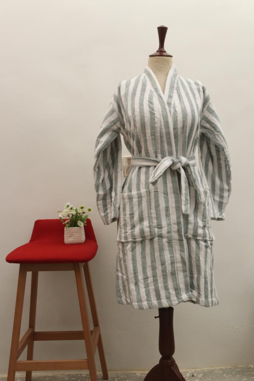 Classic Striped Bathrobe | Sophisticated Mint & White Design | Luxurious Comfort