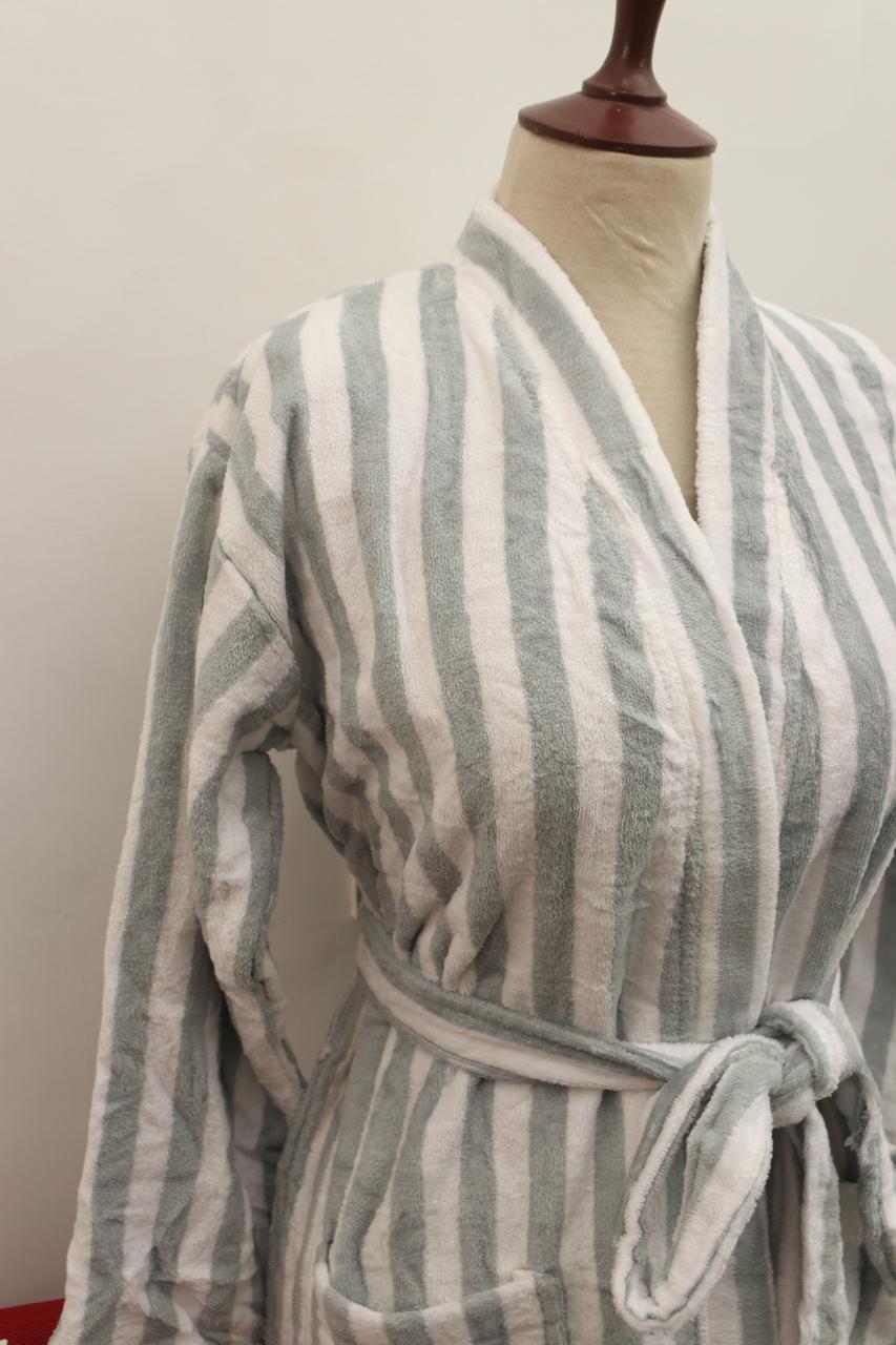 Classic Striped Bathrobe | Sophisticated Mint & White Design | Luxurious Comfort