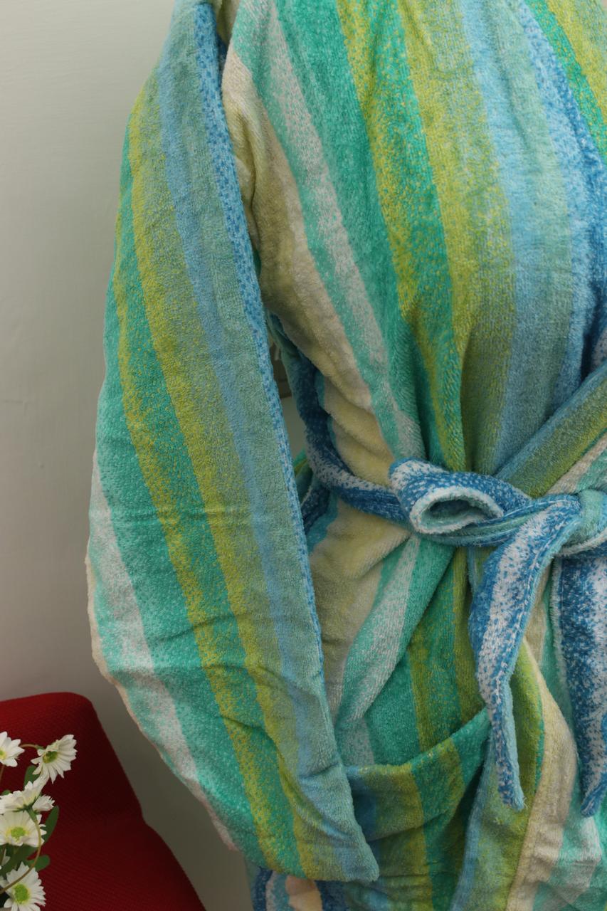 Elegant Cold Striped Bathrobe | Refreshing Green & Blue Hues | Unisex Comfort