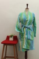 Elegant Cold Striped Bathrobe | Refreshing Green & Blue Hues | Unisex Comfort