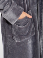 GRAY Unisex Soft Plush Fleece Hooded Bathrobe