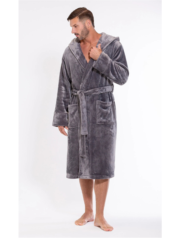 GRAY Unisex Soft Plush Fleece Hooded Bathrobe