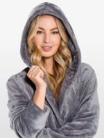 GRAY Unisex Soft Plush Fleece Hooded Bathrobe