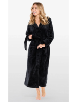BLACK Unisex Soft Plush Fleece Hooded Bathrobe