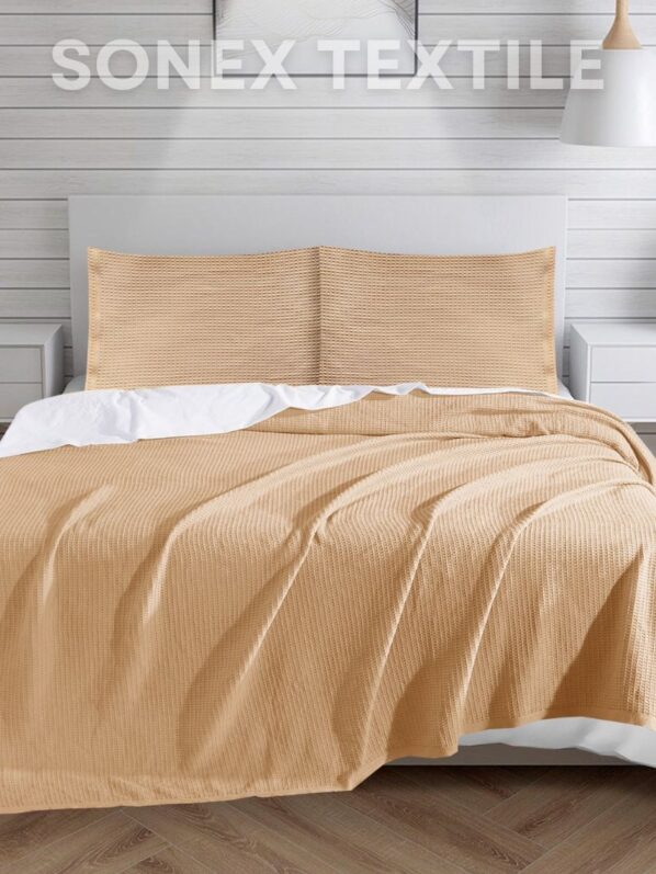 Beige Cotton Waffle Weave King Size Blanket | Lightweight | Breathable | Summer | AC Comforter