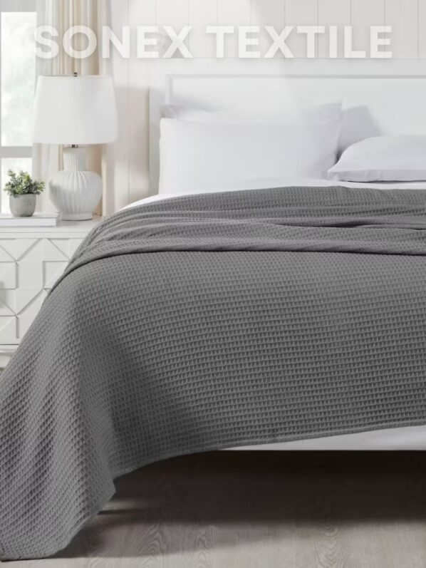 Gray Cotton Waffle Weave King Size Blanket | Lightweight | Breathable | Summer | AC Comforter
