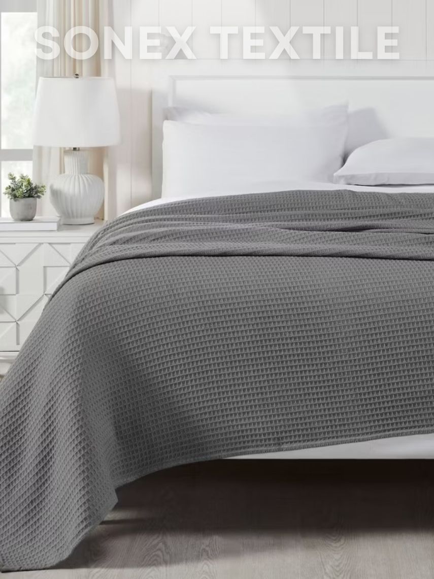 Gray Cotton Waffle Weave King Size Blanket | Lightweight | Breathable | Summer | AC Comforter