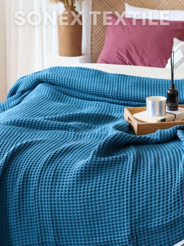 TEAL Cotton Waffle Weave King Size Blanket | Lightweight | Breathable | Summer | AC Comforter