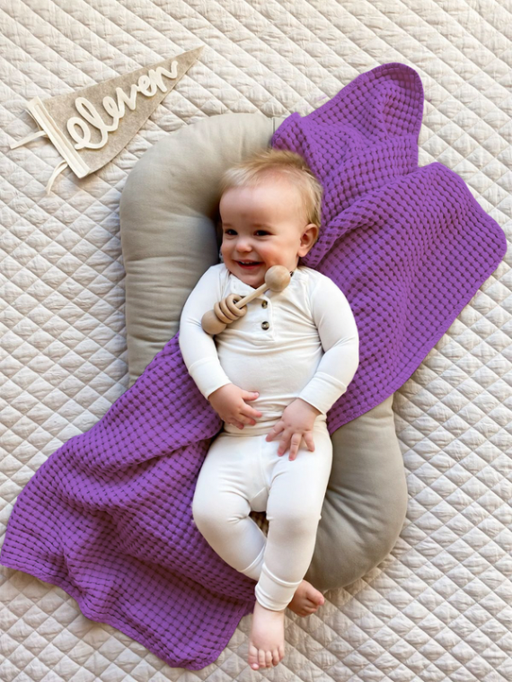(PURPLE) WAFFLE KID,S BLANKET  | 100% cotton  Soft & Cozy  Blanket, Lightweight Toddler Throw for Boys & Girls