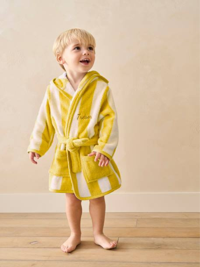 YELLOW Strip kids Bathrobe | Yellow and White for 4 to 10 years | Terry stuff | sonextextile