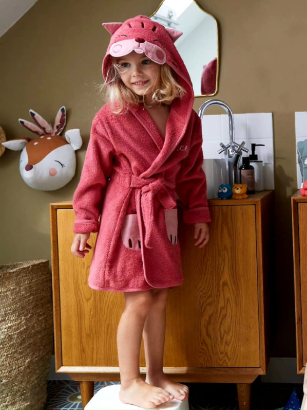 Cat kids Bathrobe | PINK for 4 to 10 years | Terry stuff | sonextextile