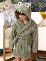 CROCODILE HOODIED kids Bathrobe | Green for 4 to 10 years | Terry stuff | sonextextile