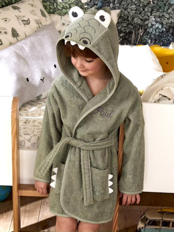 CROCODILE HOODIED kids Bathrobe | Green for 4 to 10 years | Terry stuff | sonextextile