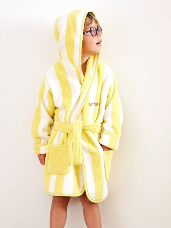 YELLOW Strip kids Bathrobe | Yellow and White for 4 to 10 years | Terry stuff | sonextextile