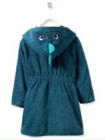 DINOSOURE HOODIED kids Bathrobe | TEAL for 4 to 10 years | Terry stuff | sonextextile