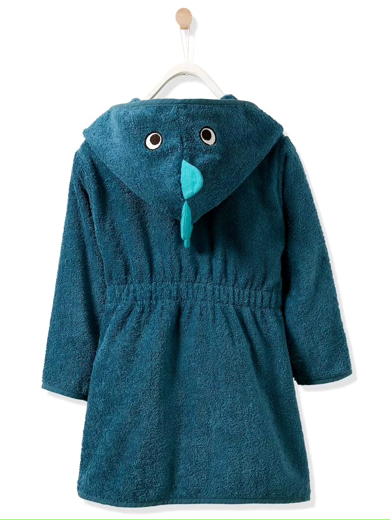 DINOSOURE HOODIED kids Bathrobe | TEAL for 4 to 10 years | Terry stuff | sonextextile