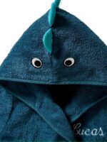 DINOSOURE HOODIED kids Bathrobe | TEAL for 4 to 10 years | Terry stuff | sonextextile