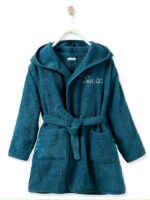 DINOSOURE HOODIED kids Bathrobe | TEAL for 4 to 10 years | Terry stuff | sonextextile