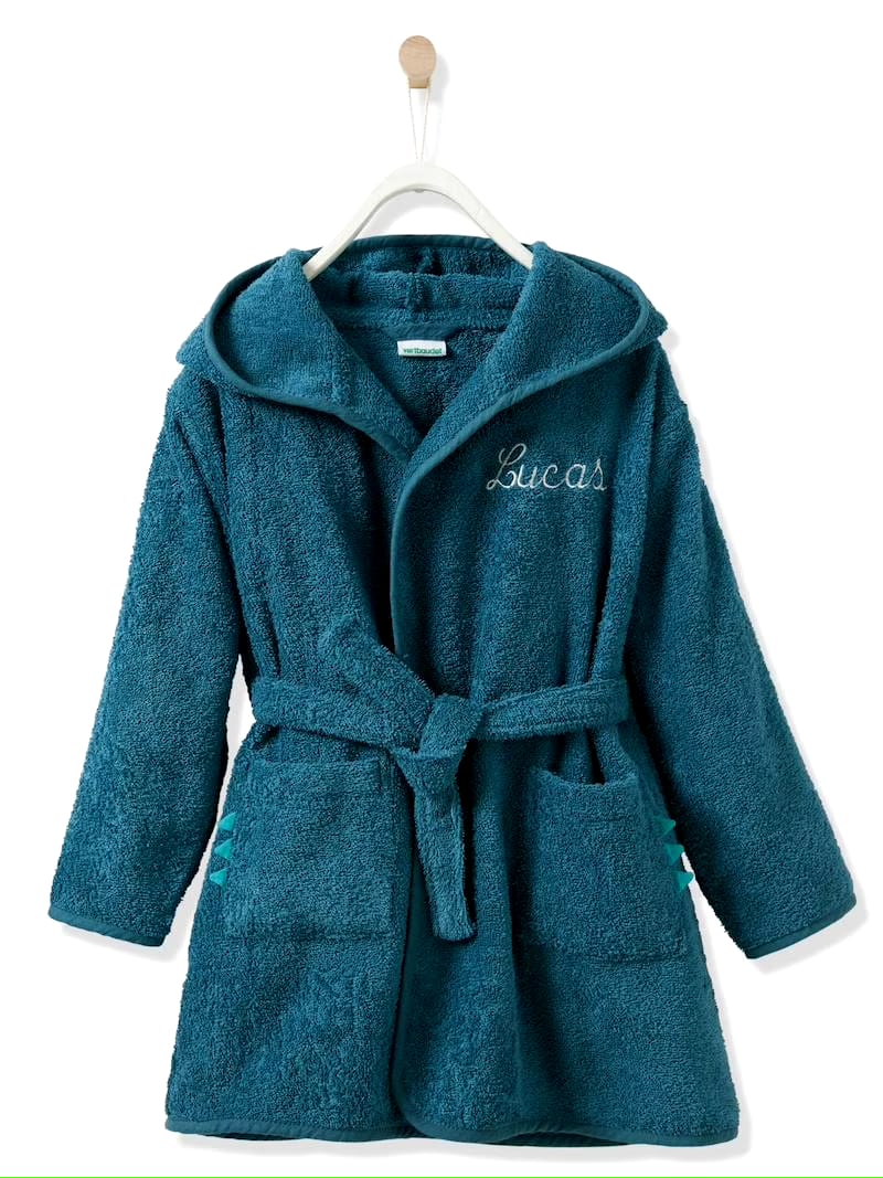 DINOSOURE HOODIED kids Bathrobe | TEAL for 4 to 10 years | Terry stuff | sonextextile