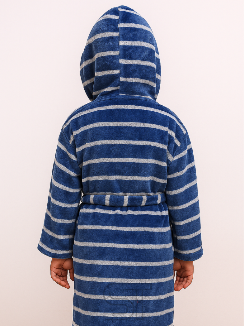 Strip white and blue velvet bathrobe | for kids special | from 2 to 10 years of kid