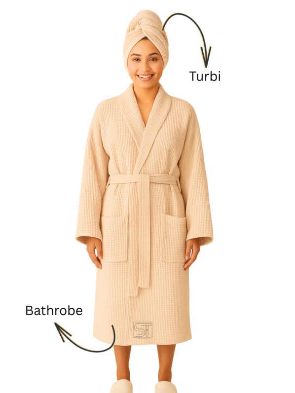 Bathrobe with Hair Turben | Brown | Waffle design 100% cotton | Women Bathrobe (Copy)