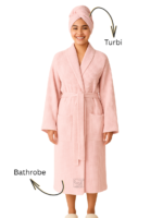Bathrobe with Hair Turben | Pink | Waffle design 100% cotton | Women Bathrobe