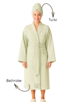 Bathrobe with Hair Turben | Green | Waffle design 100% cotton | Women Bathrobe (Copy)