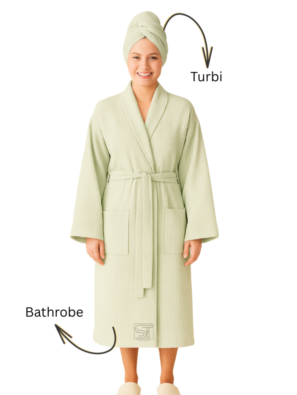 Bathrobe with Hair Turben | Green | Waffle design 100% cotton | Women Bathrobe (Copy)