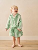 GREEN Strip kids Bathrobe | Green and White for 4 to 10 years | Terry stuff | sonextextile