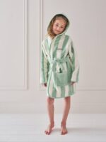 GREEN Strip kids Bathrobe | Green and White for 4 to 10 years | Terry stuff | sonextextile