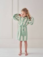 GREEN Strip kids Bathrobe | Green and White for 4 to 10 years | Terry stuff | sonextextile