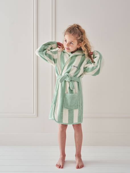 GREEN Strip kids Bathrobe | Green and White for 4 to 10 years | Terry stuff | sonextextile